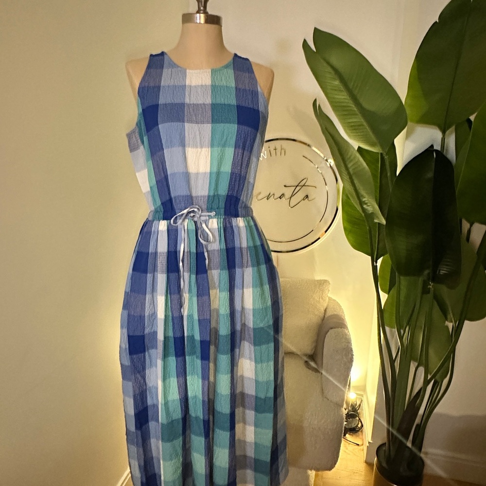 Blue Plaid Sleeveless Dress